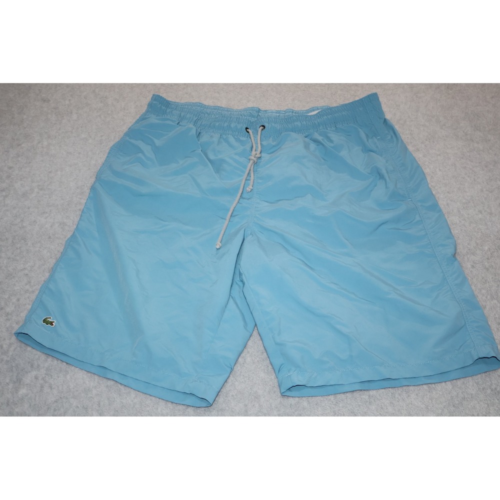 Lacoste Swim Shorts Mens XL Blue Embroidered Logo Mesh Lined Drawstring